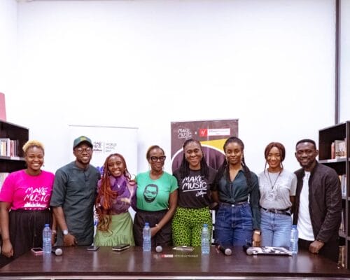 From L- R: Fortunate Ezeugo, Organizing Partner, Make Music Lagos; Ojapa "Jo-Deep" Jonathan, Singer/Song writer; Precious Naador, Marketing Executive at Alliance Française de Lagos; Sola 'Schullz' Mogaji, Radio Personality and Music Curator;
 Adeola Akinyemi, Project Lead, Make Music Lagos; Ire Ose, Creative Director, Ire Culture; Temi Hassan, Project Manager, Make Music Lagos; and Adewale Adeyemi, Organizing Partner, Make Music Lagos at the just concluded press conference of Make Music Lagos 2024 in Lagos.